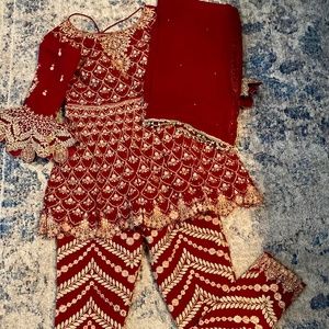 Indian/Pakistani Red and Gold Women's Salwar